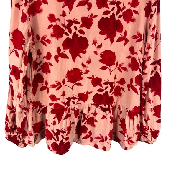 Matilda Jane Size M Miri Floral Print Pleated Blouse Long Sleeve Red Casual Top - Picture 8 of 11